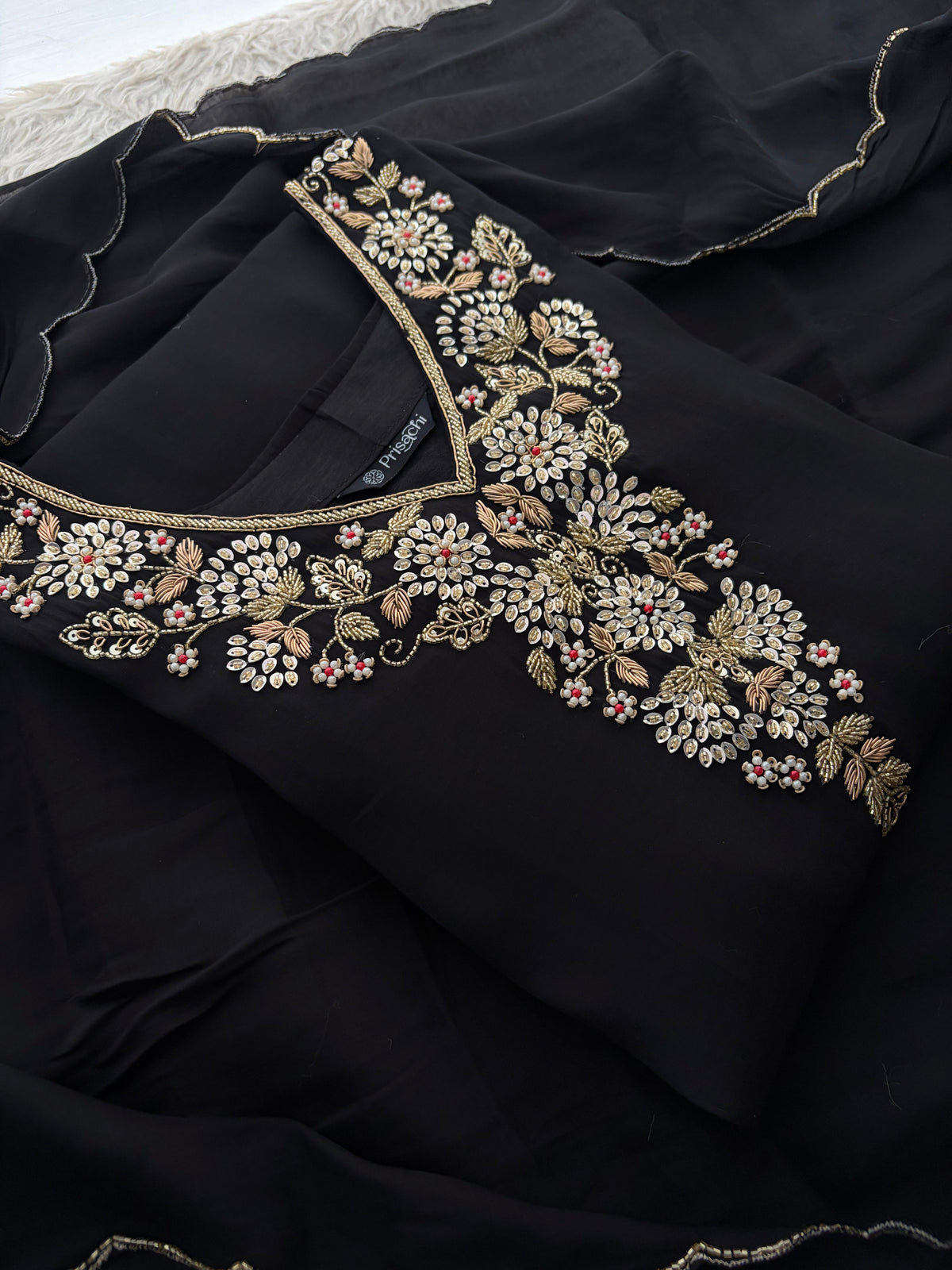 Black Embroidered Kurta Set for Women with Pants & Dupatta | Traditional Festive Wear