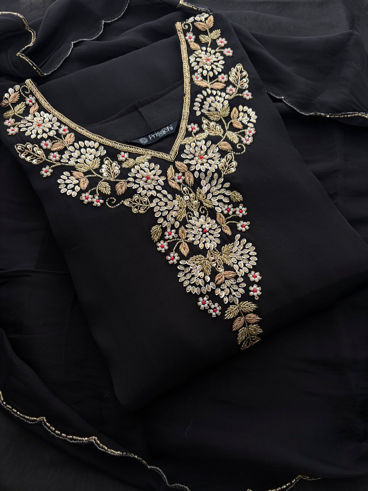 Black Embroidered Kurta Set for Women with Pants & Dupatta | Traditional Festive Wear