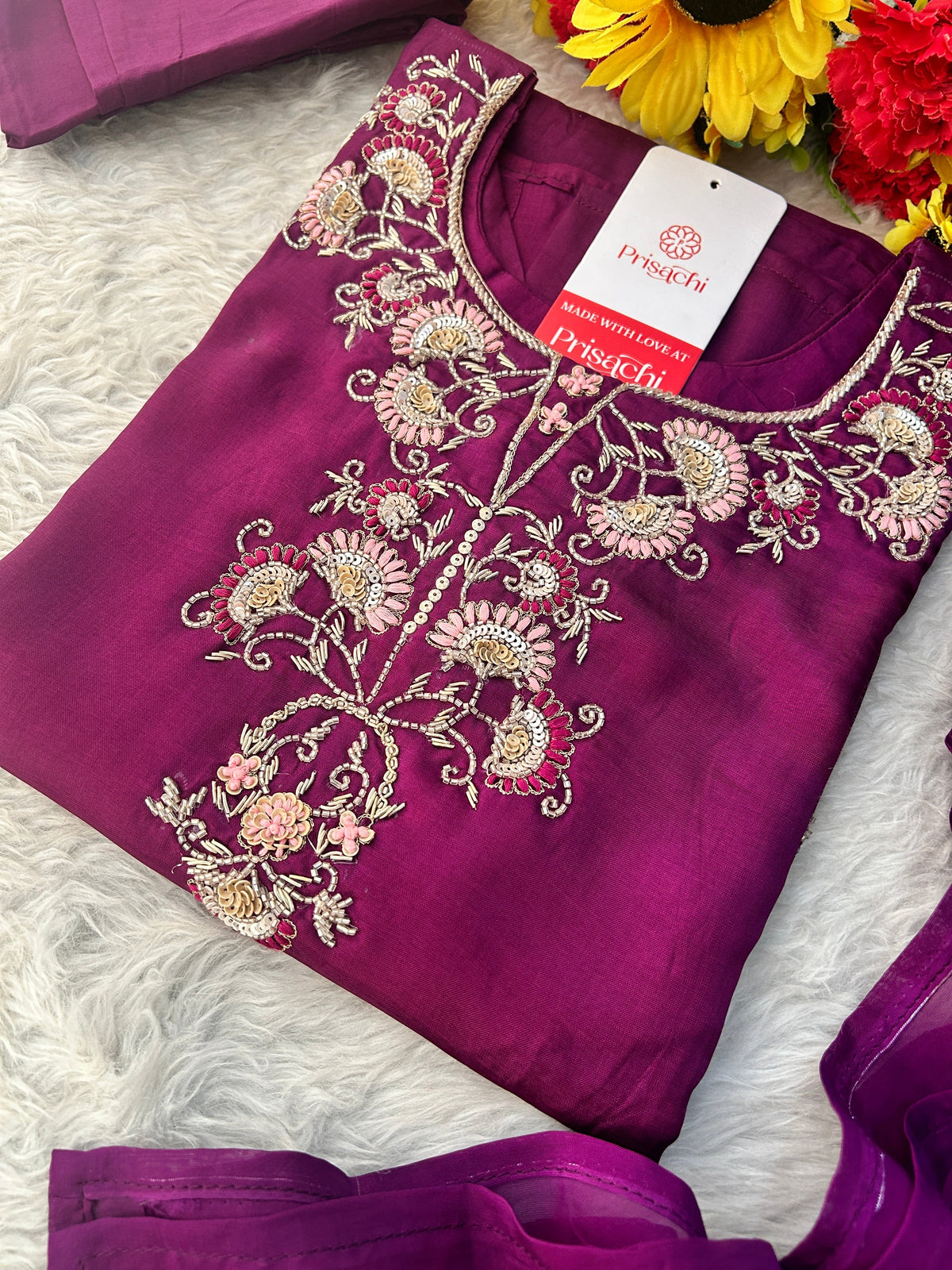White Zardozi Embroidered Kurta Set with Dupatta & Pants for Women | Traditional Ethnic Suit Set