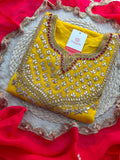 Yellow Embroidered Kurta Set with Pants & Pink Dupatta for Women | Designer Ethnic Wear