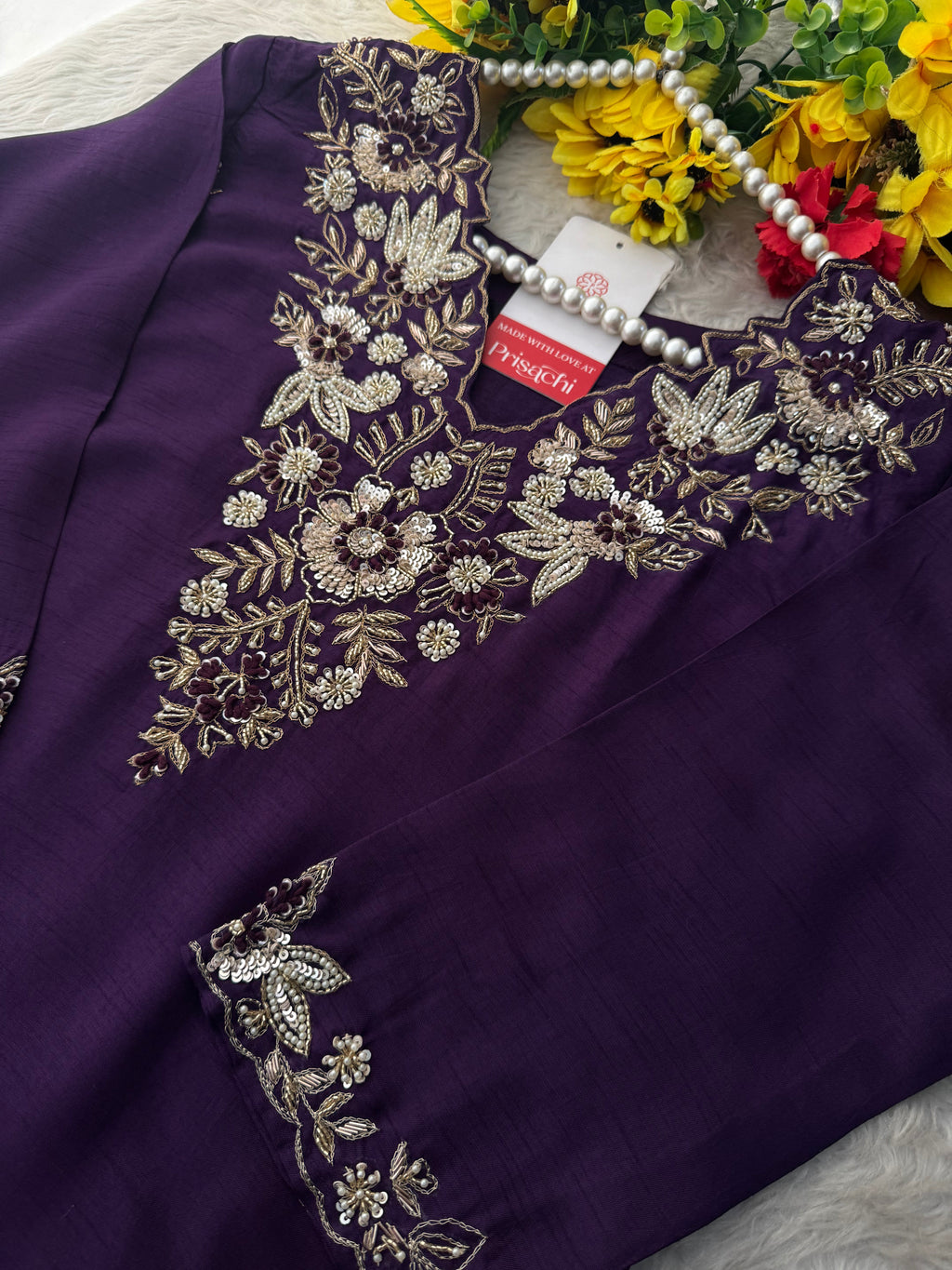 Deep Purple Embroidered Ethnic Kurta Set With Pants & Dupatta for Women| Festive Wear Suit