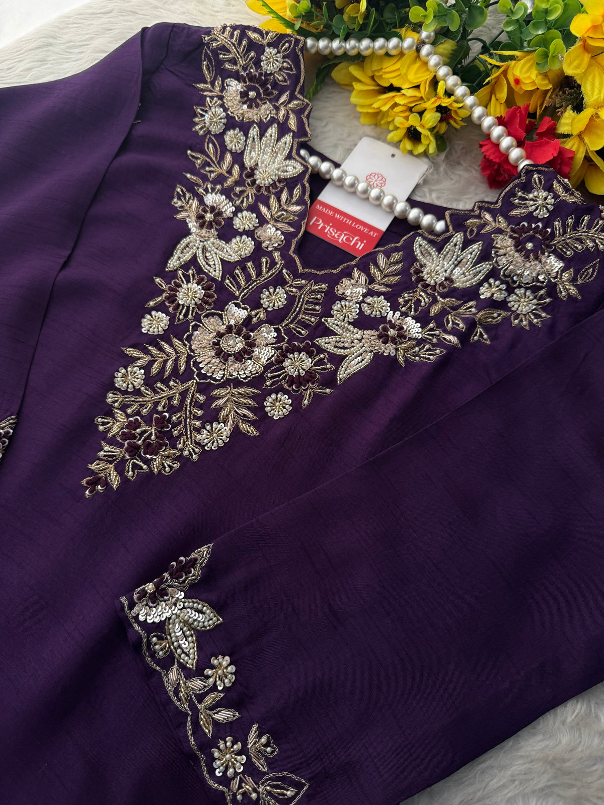 Deep Purple Embroidered Ethnic Kurta Set With Pants & Dupatta for Women| Festive Wear Suit