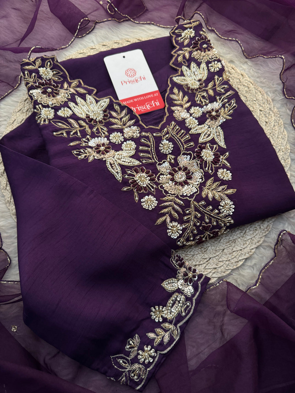 Deep Purple Embroidered Ethnic Kurta Set With Pants & Dupatta for Women| Festive Wear Suit