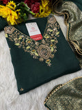 Green Designer Embroidered Kurta set with Pant and Banarasi Dupatta
