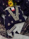 Purple Designer Embroidered Ethnic Kurta set with Pants & Banarasi Dupatta