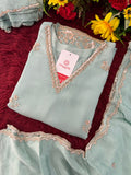Sky Blue Zardozi Embroidered Kurti Set with Sharara And Dupatta | Festive & Wedding Ethnic Suit Set