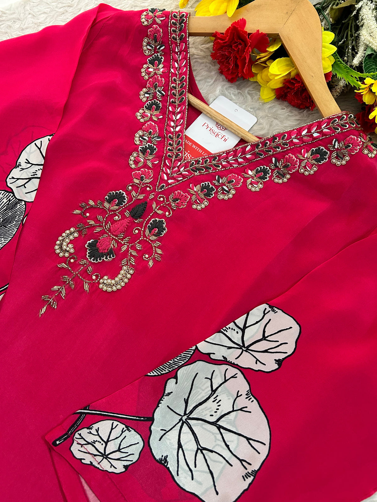Pink Floral Printed Embroidered Kurta Set with Pants & Dupatta for Women | Designer Ethnic Suit