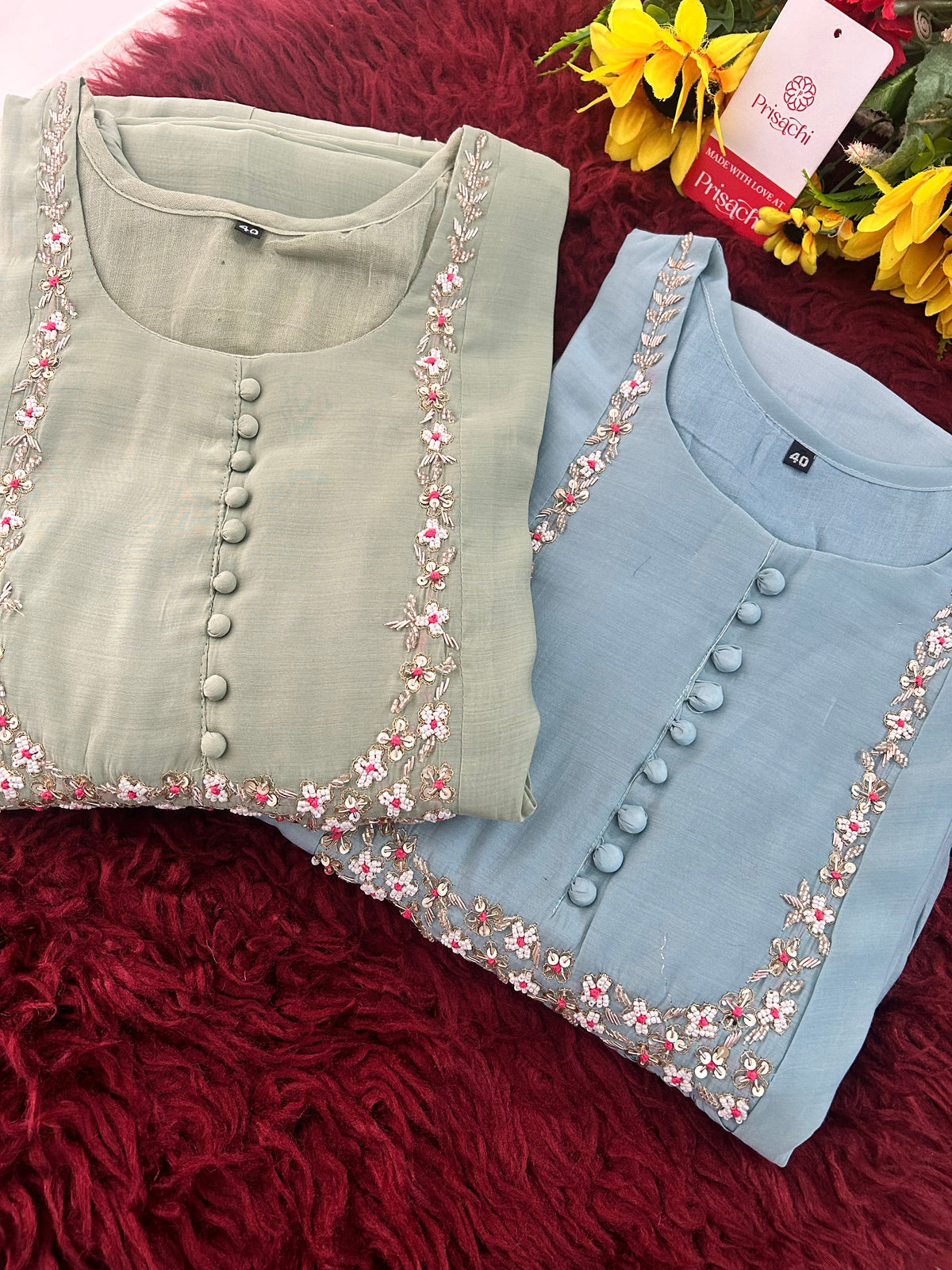 Blue Embroidered A-Line Ethnic Kurta Set with Dupatta & Pants