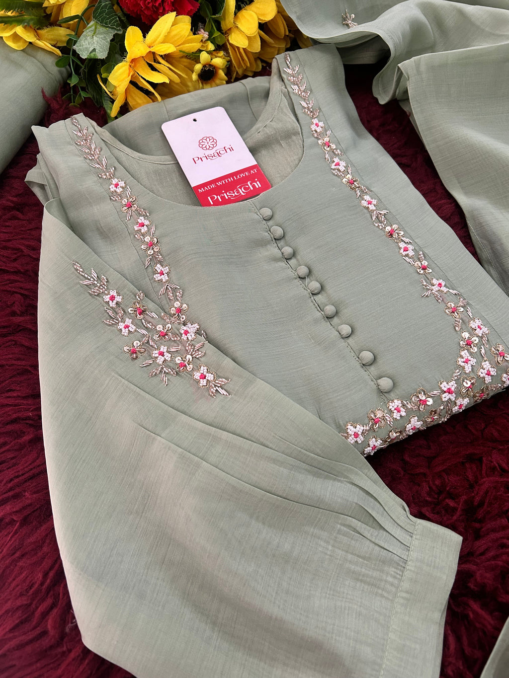 Blue Embroidered A-Line Ethnic Kurta Set with Dupatta & Pants