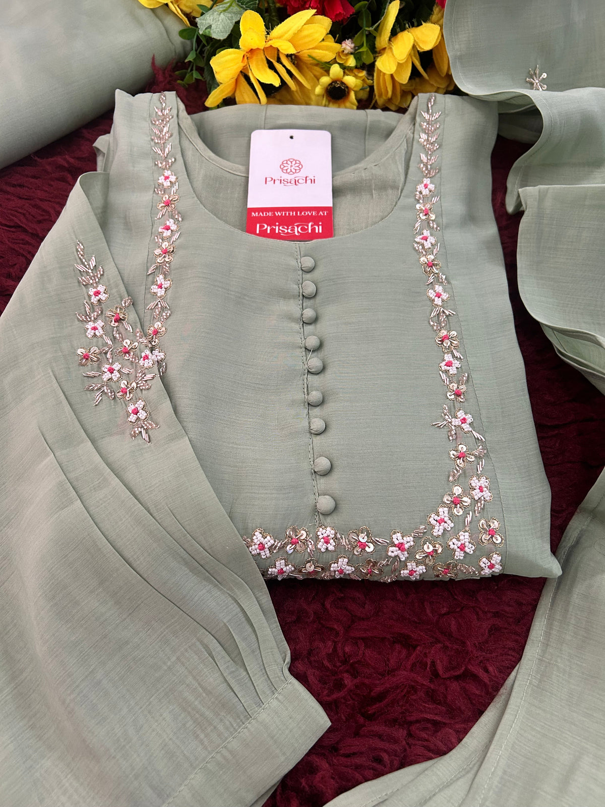 Blue Embroidered A-Line Ethnic Kurta Set with Dupatta & Pants