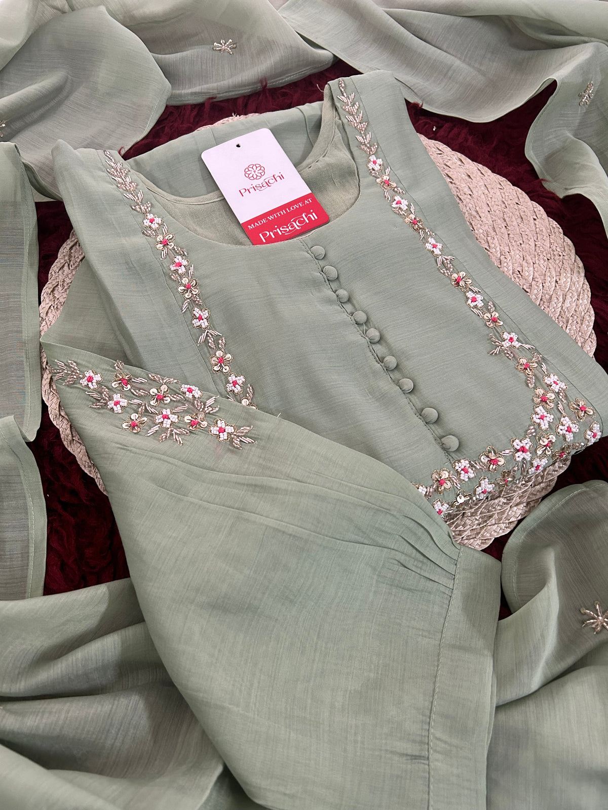 Blue Embroidered A-Line Ethnic Kurta Set with Dupatta & Pants