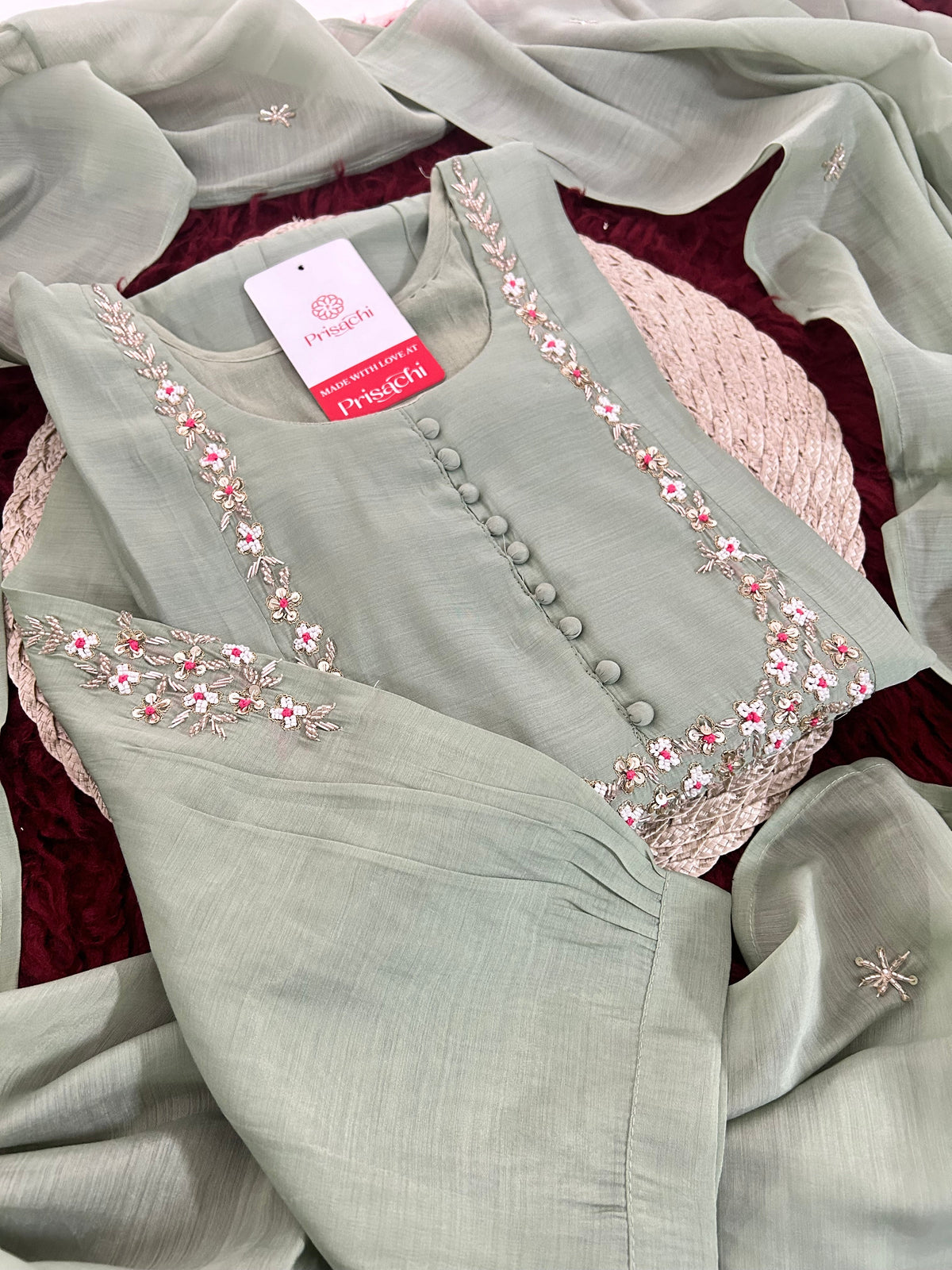 Blue Embroidered A-Line Ethnic Kurta Set with Dupatta & Pants