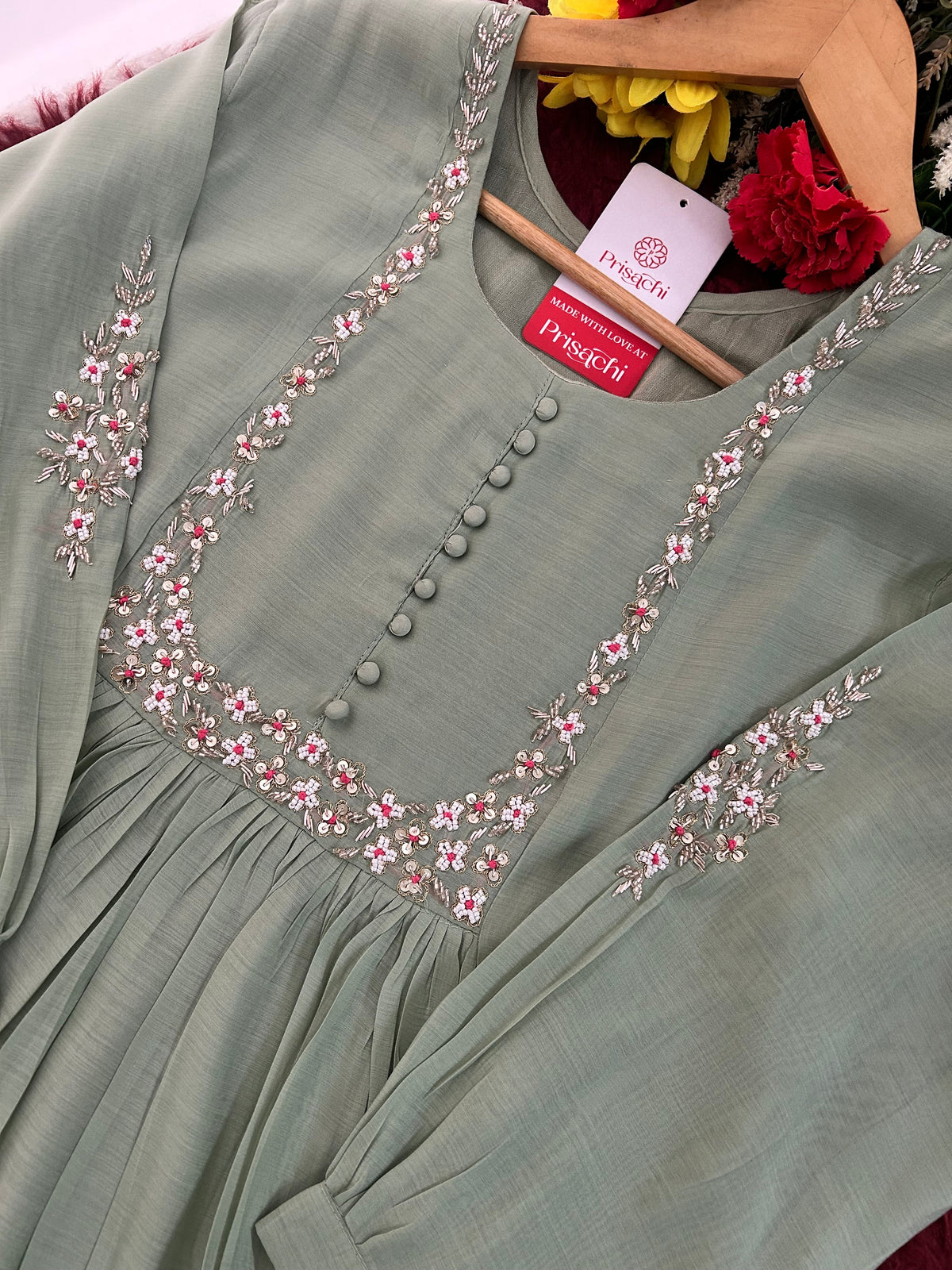 Blue Embroidered A-Line Ethnic Kurta Set with Dupatta & Pants