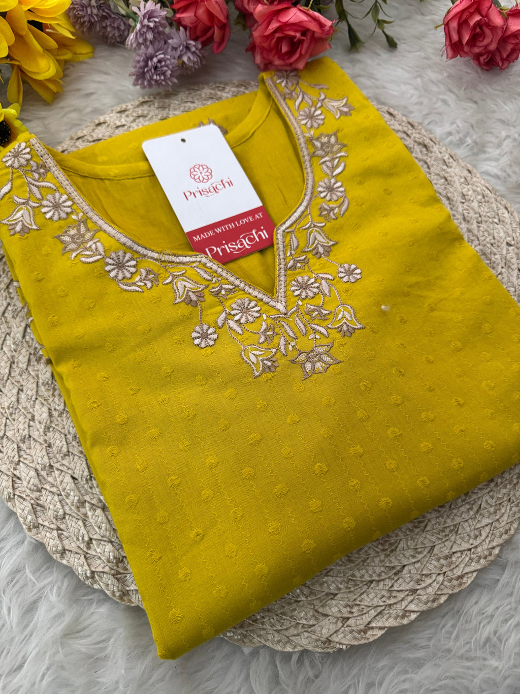 Yellow Short Thread Embroidered Kurti for Women