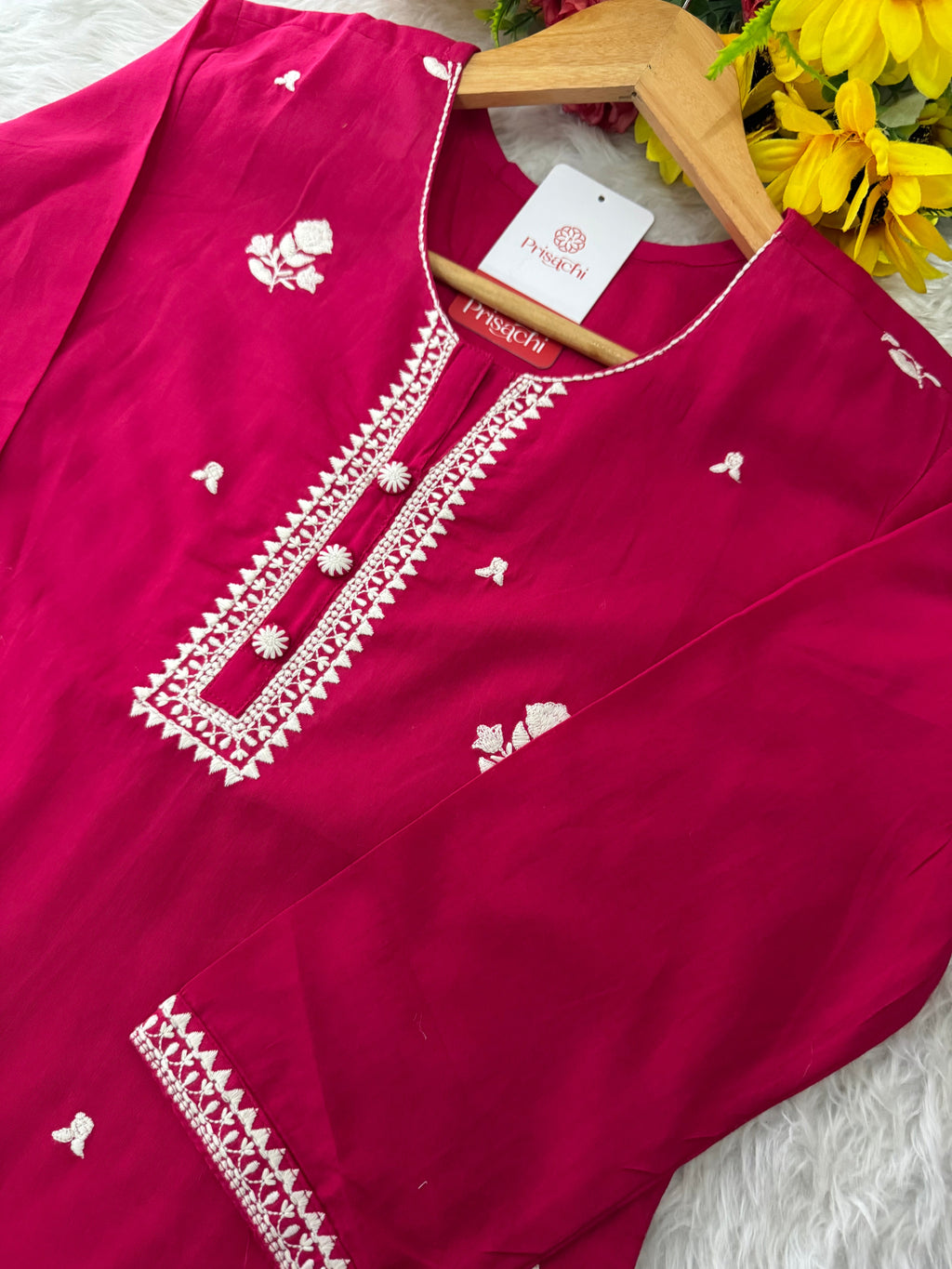 Pink Short Straight Thread Embroidered Kurti for Women