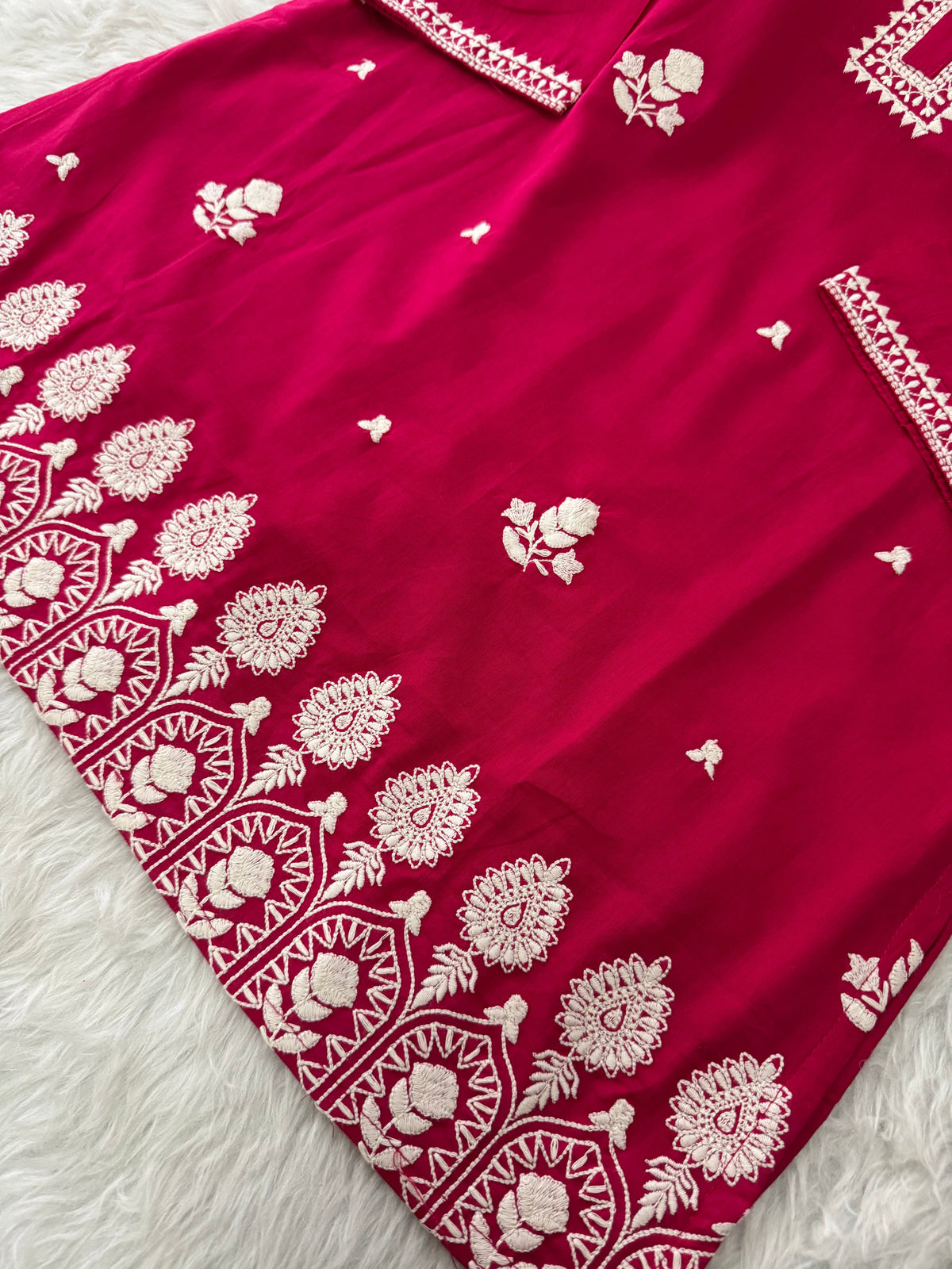 Pink Short Straight Thread Embroidered Kurti for Women