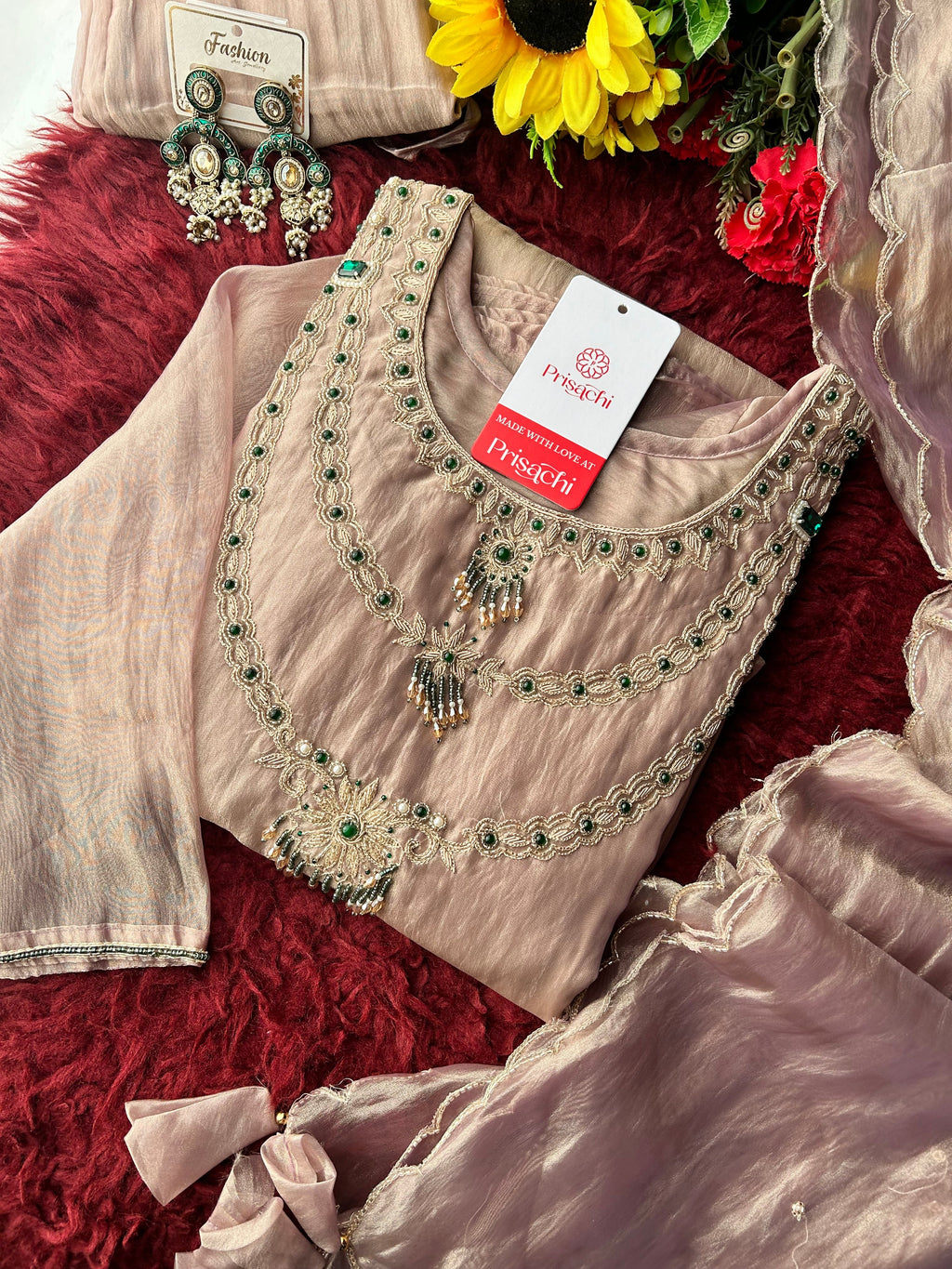 Sky Blue Zardozi Embroidered Ethnic A-Line Kurta Set for Women with Pants & Dupatta
