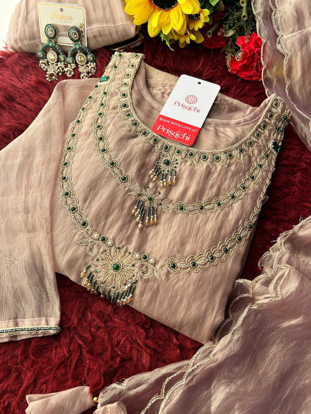 Sky Blue Zardozi Embroidered Ethnic A-Line Kurta Set for Women with Pants & Dupatta