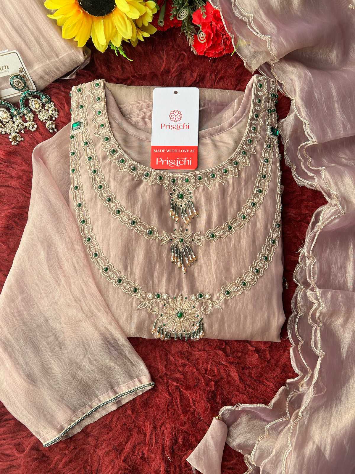 Sky Blue Zardozi Embroidered Ethnic A-Line Kurta Set for Women with Pants & Dupatta
