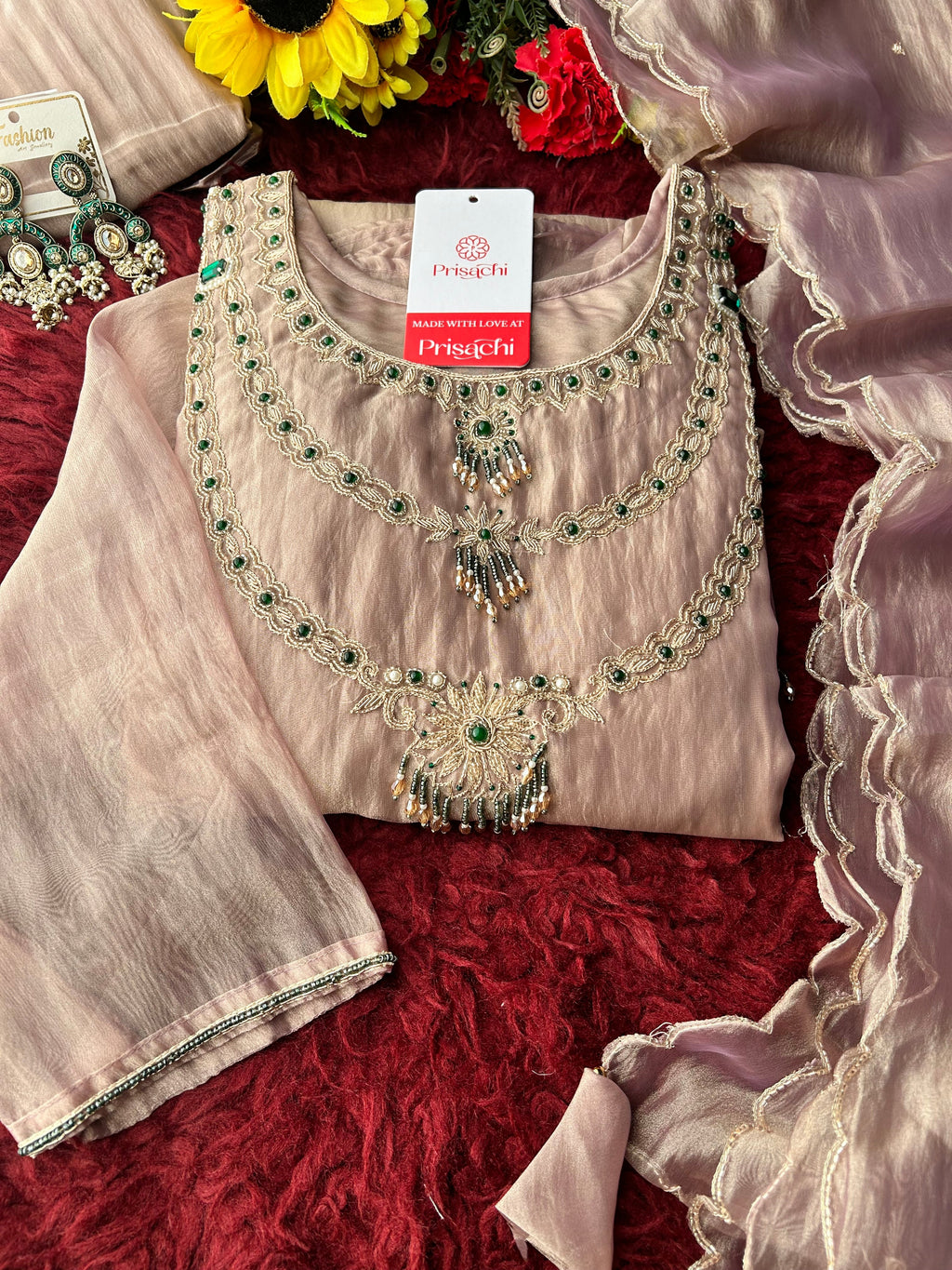 Sky Blue Zardozi Embroidered Ethnic A-Line Kurta Set for Women with Pants & Dupatta