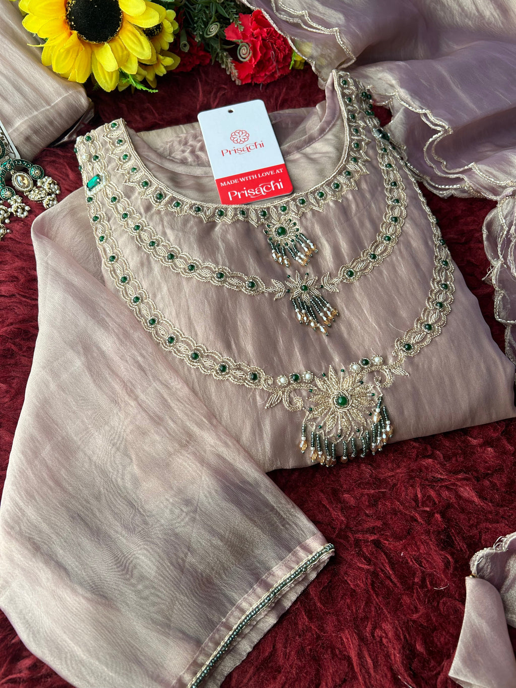 Sky Blue Zardozi Embroidered Ethnic A-Line Kurta Set for Women with Pants & Dupatta