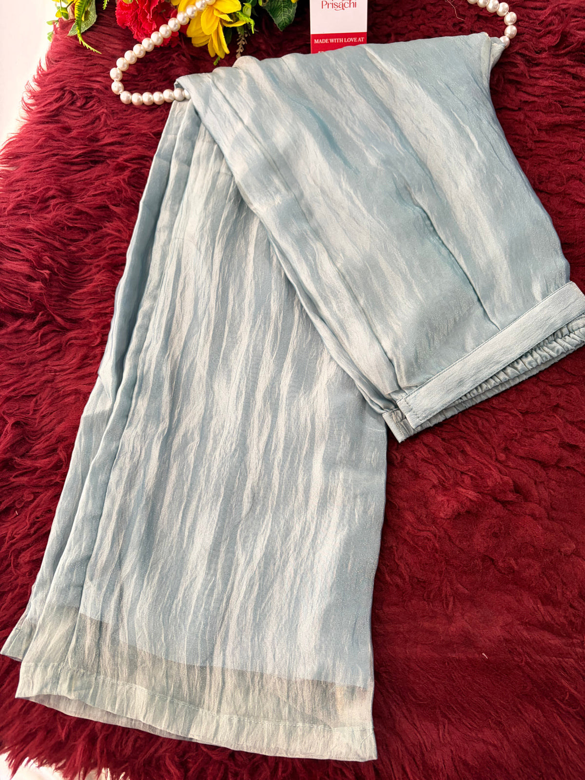 Sky Blue Zardozi Embroidered Ethnic A-Line Kurta Set for Women with Pants & Dupatta