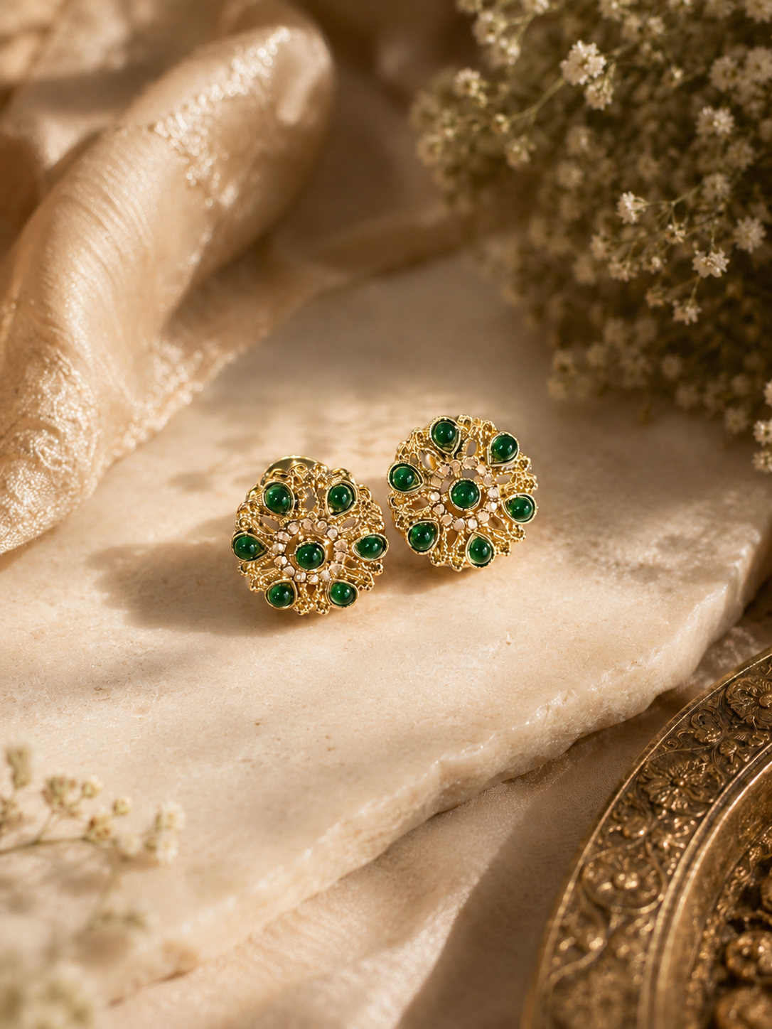 Traditional Gold-Plated Flower Kundan Stud Earrings for women