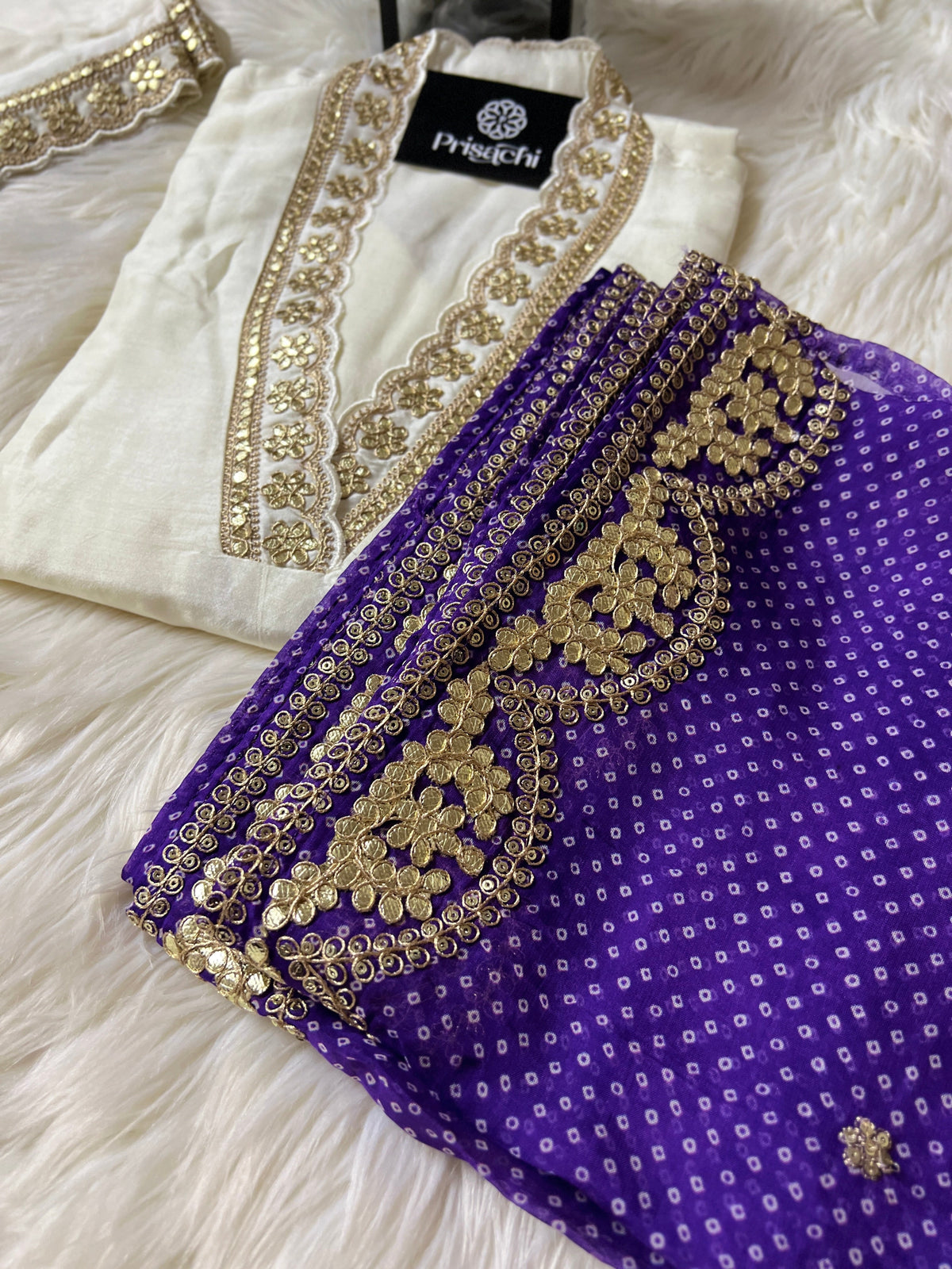 White Lilac silk kurta set with dupatta