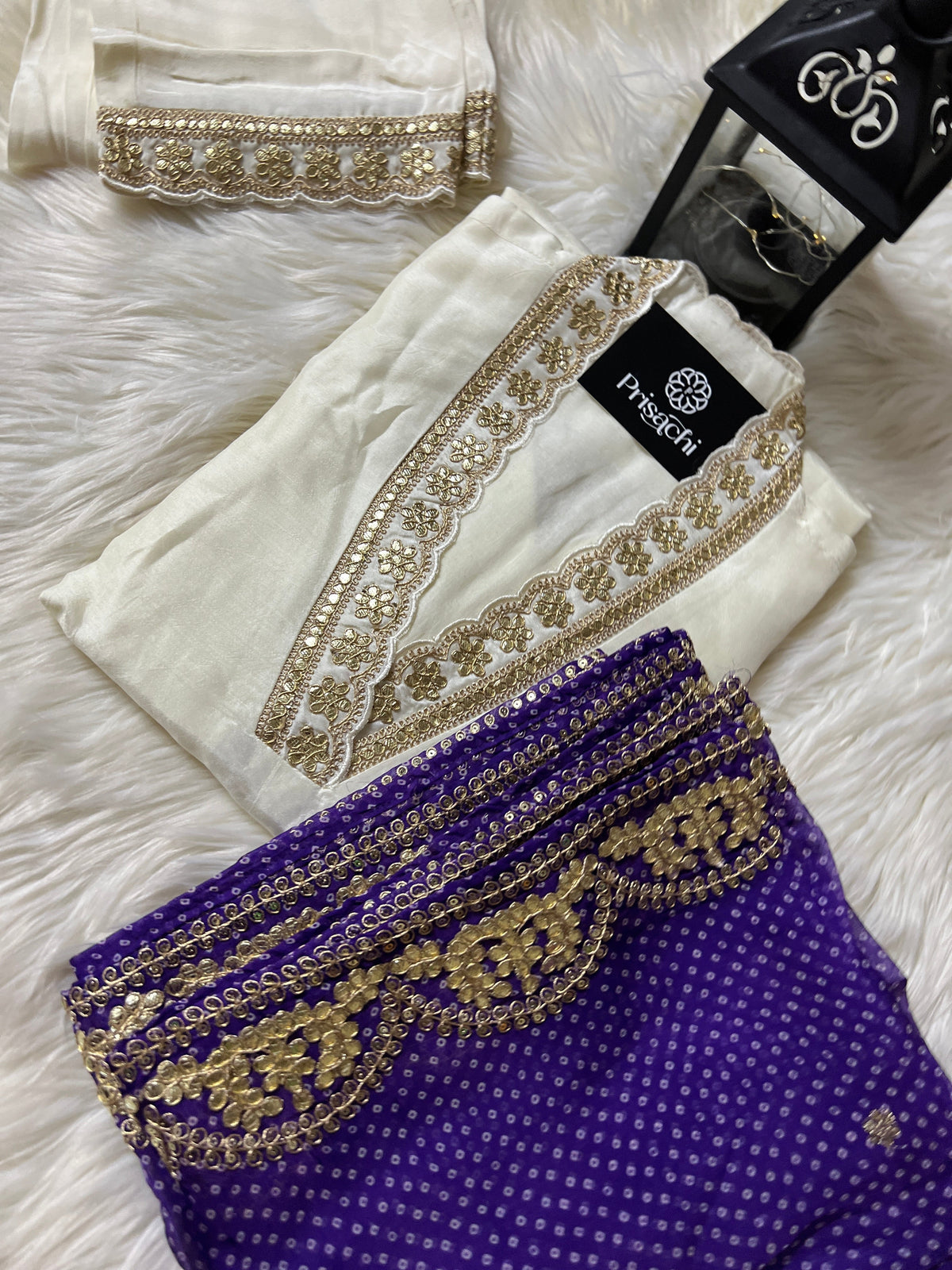White Lilac silk kurta set with dupatta