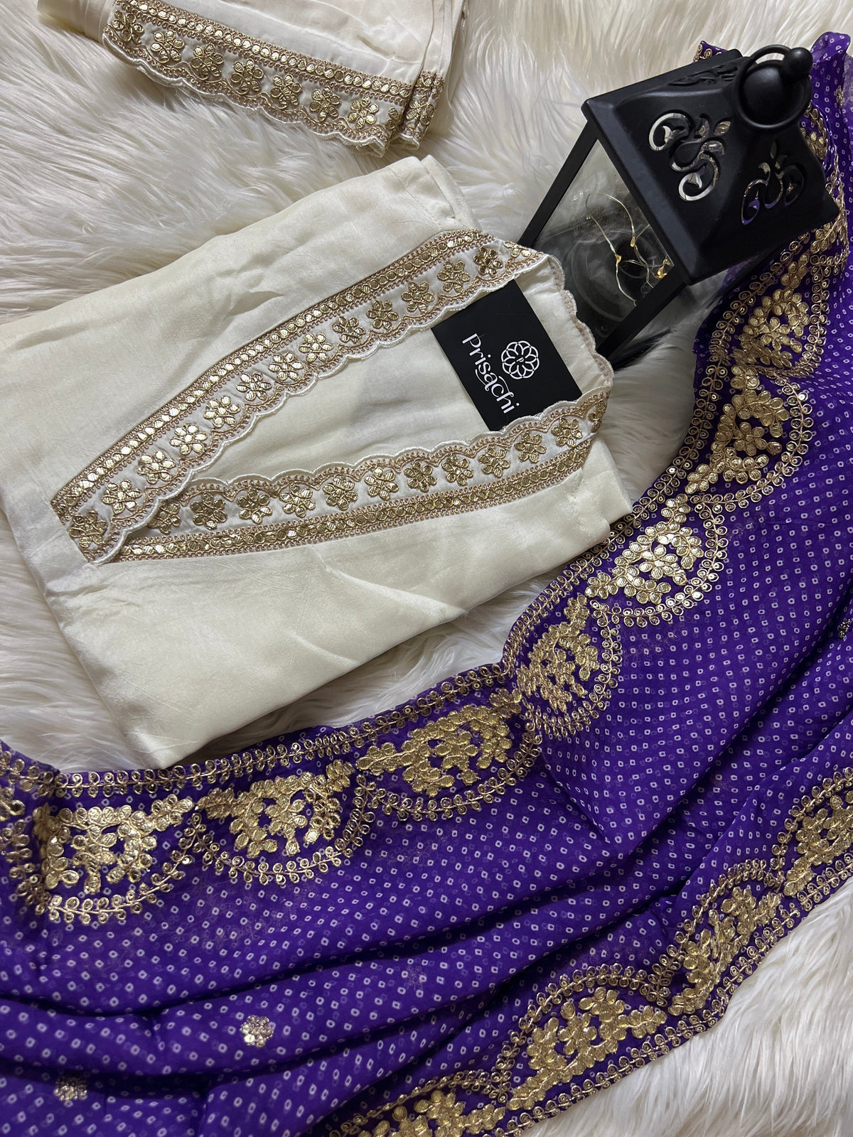 White Lilac silk kurta set with dupatta