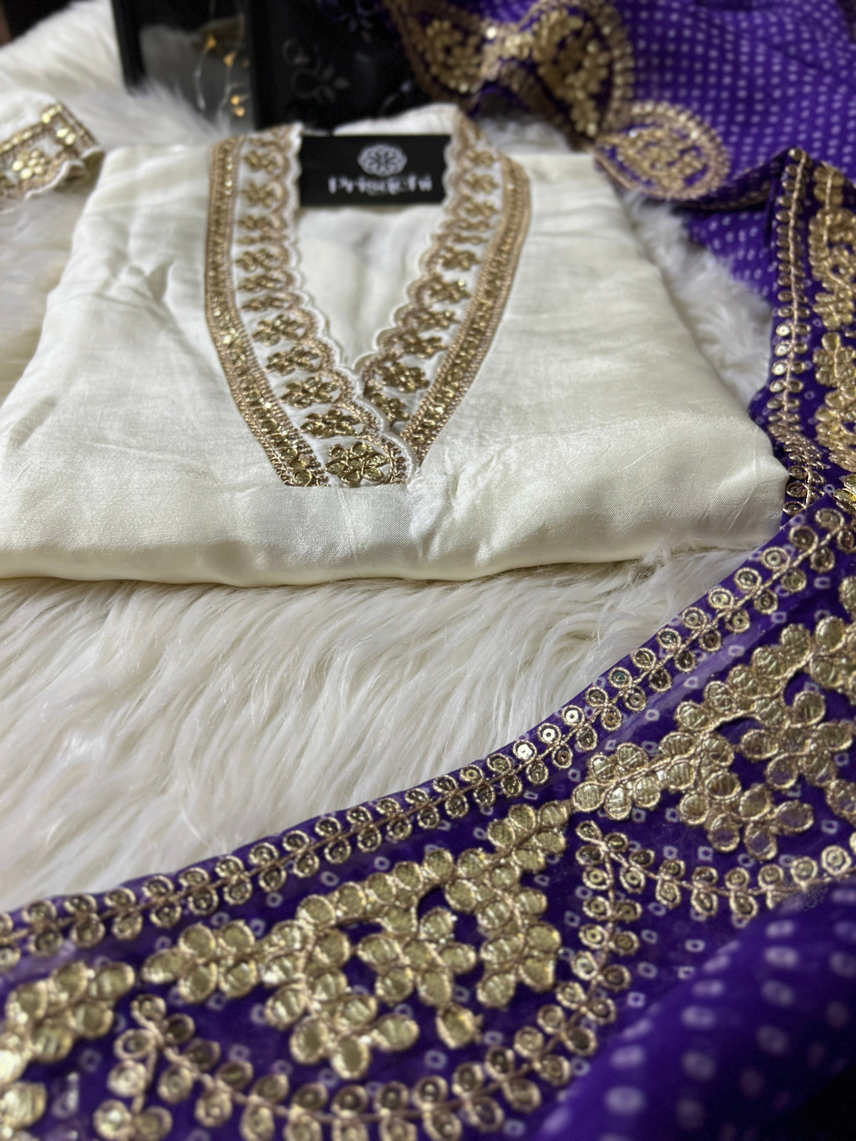 White Lilac silk kurta set with dupatta