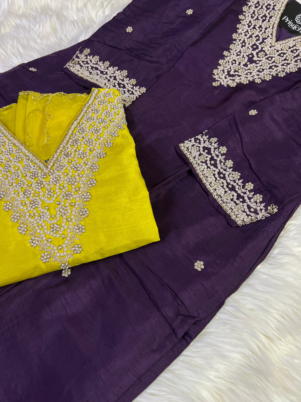 Purple neck embroidered kurta set with dupatta