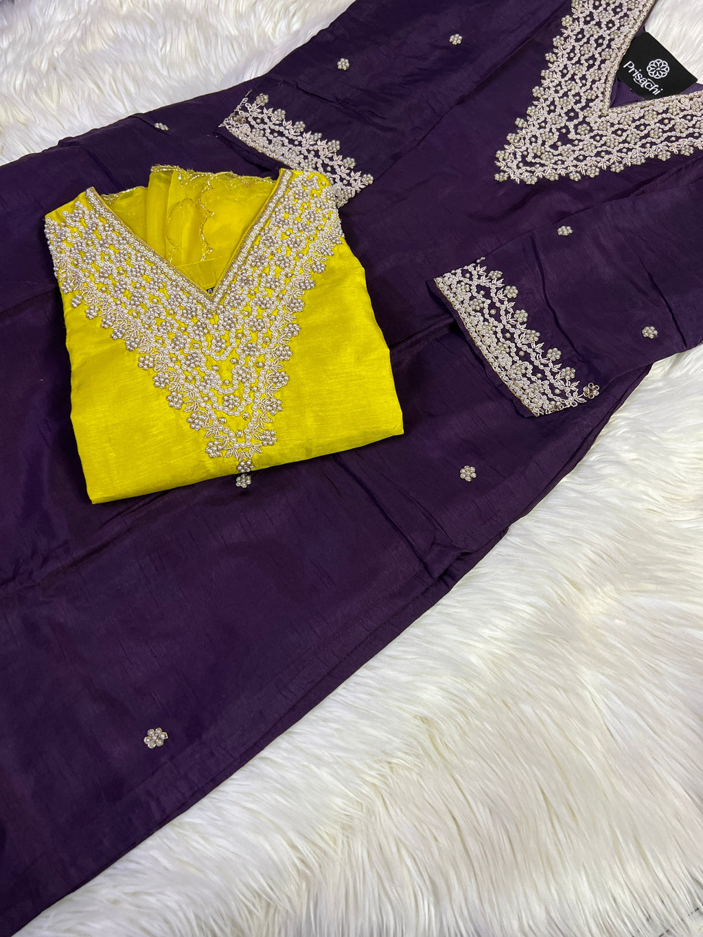Purple neck embroidered kurta set with dupatta