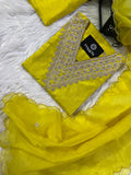 Yellow neck embroidered kurta set with dupatta