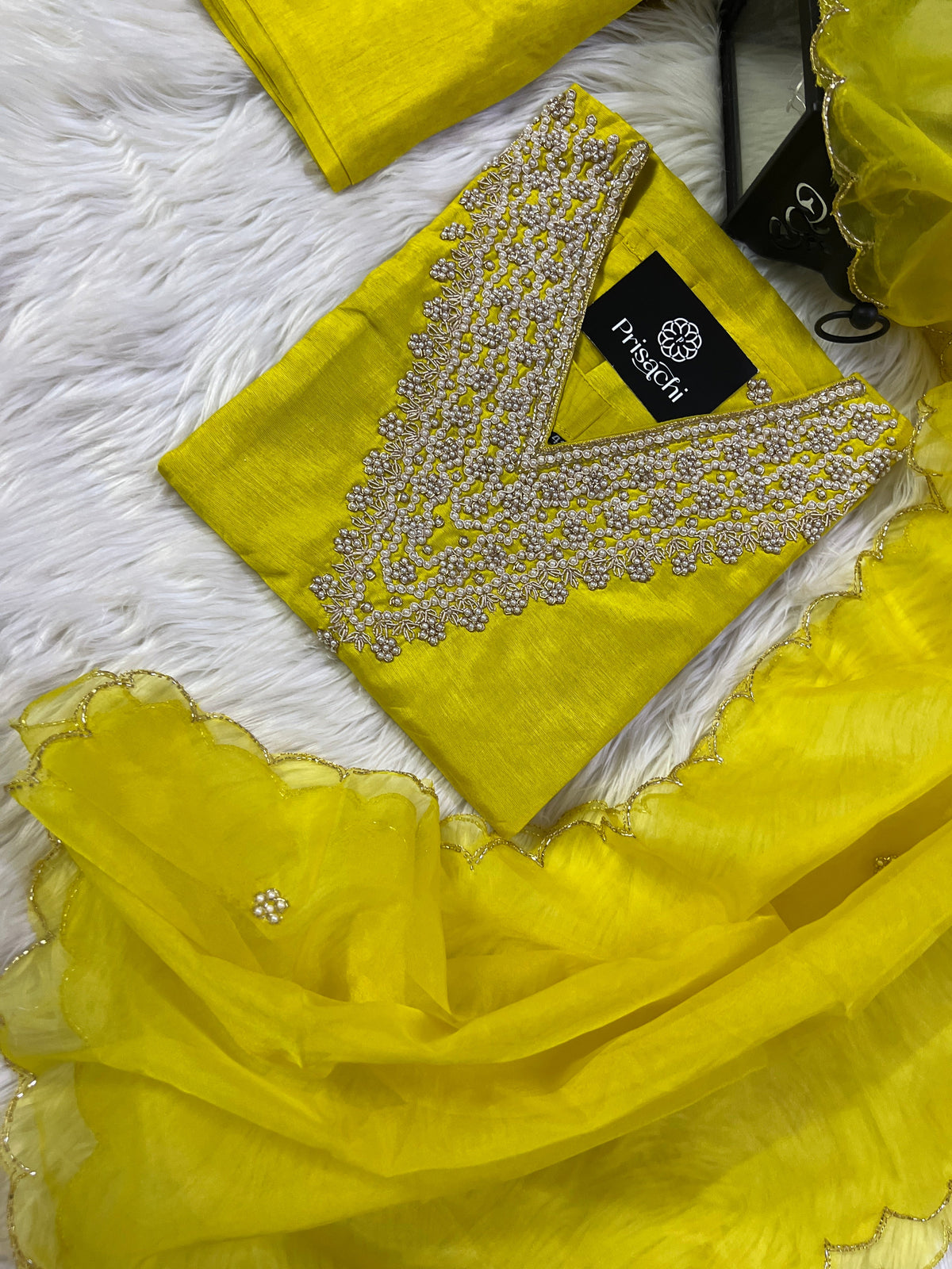 Yellow neck embroidered kurta set with dupatta