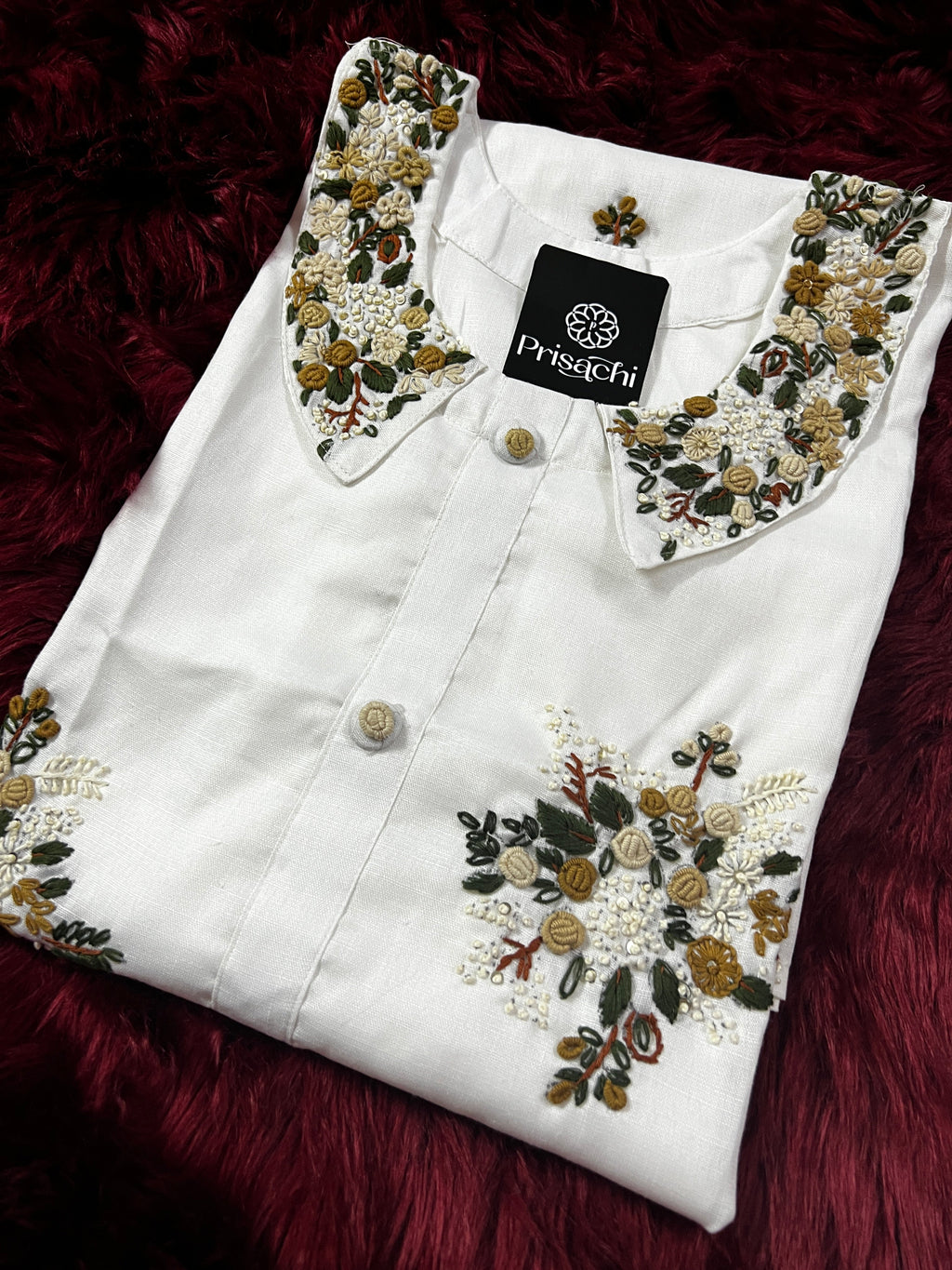White neck embroidered kurta