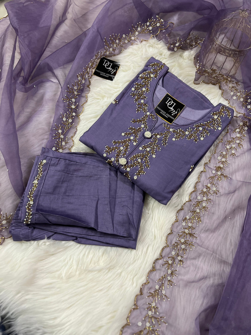 Purple embroidered kurta set with dupatta