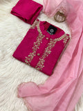 Pink embroidered kurta pant with dupatta