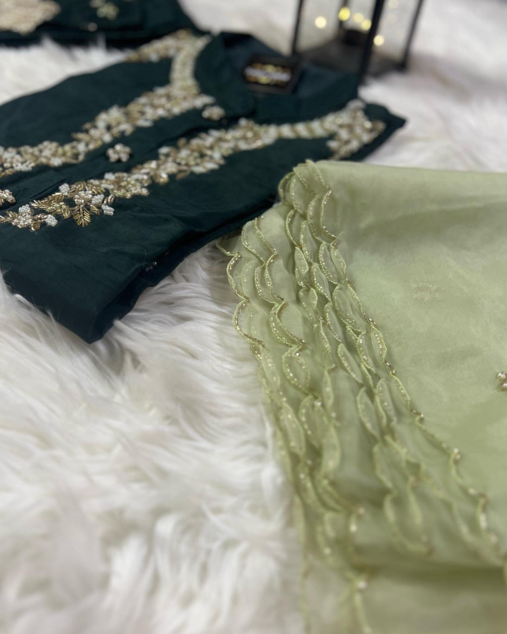 Green Musline Kurti Pant with Organza Dupttaa set