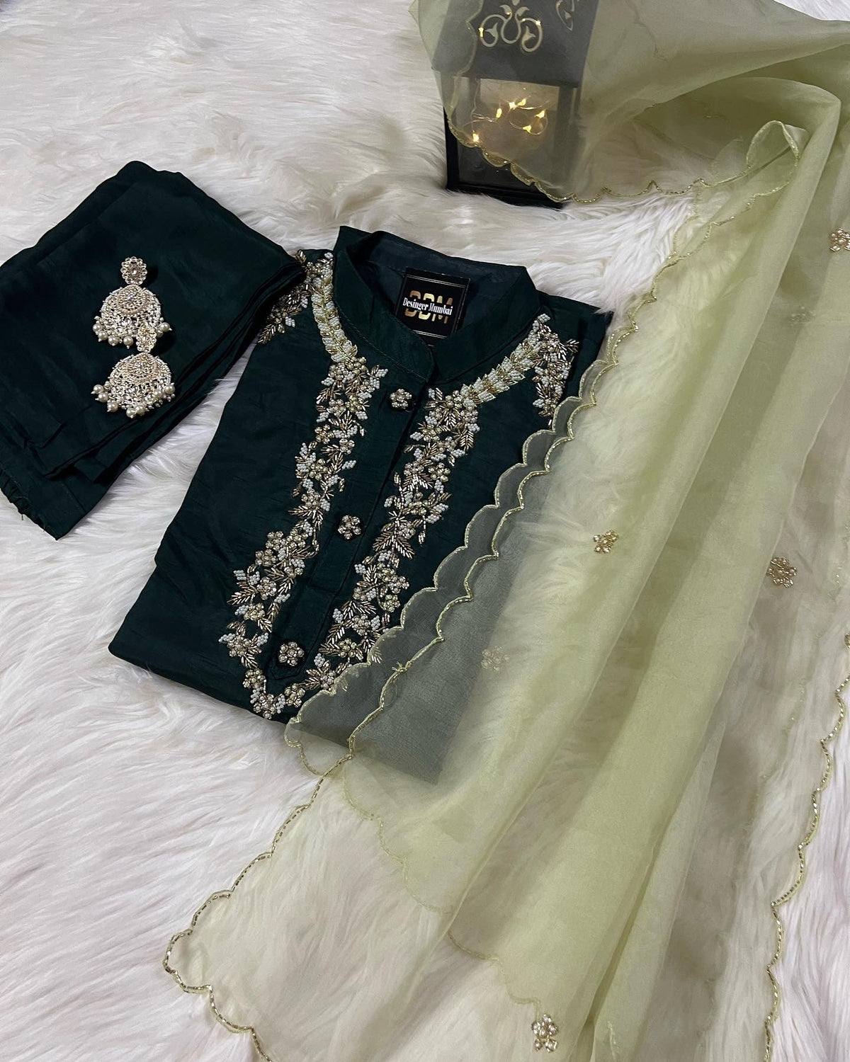 Green Musline Kurti Pant with Organza Dupttaa set